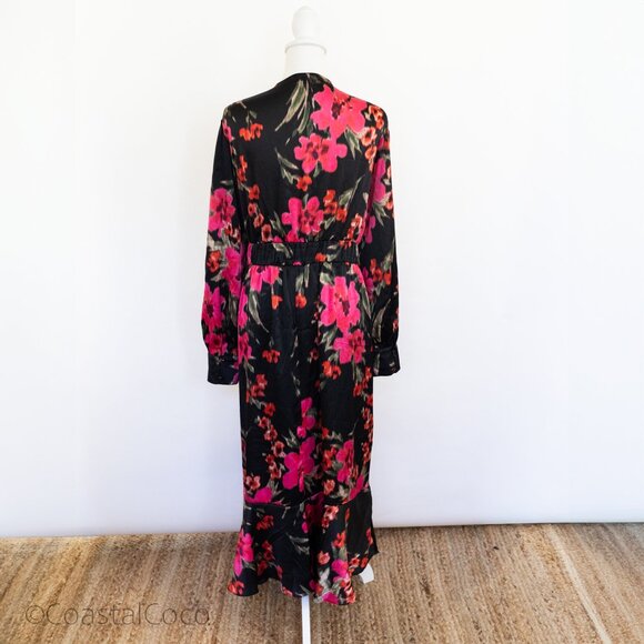 Sofia Floral Dress XXXL (22) Faux Wrap Ruffle Mid Calf Length Silky Flowy - Picture 4 of 13